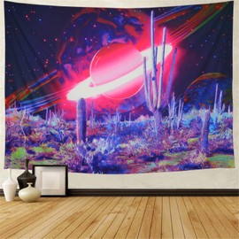 Lahasbja Trippy Planet Tapestry Psychedelic Cactus Tapestry Mysterious Galaxy Space Tapestry Magic Starry Stars Wall Hanging for Bedroom W59 × H51