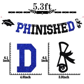 Phinished Banner, PHD Graduation Bunting Sign, Congrats PHD, Class of 2025 Congrats Doctor Graduation Party Decorations Supplies, Blue and Black Glitter