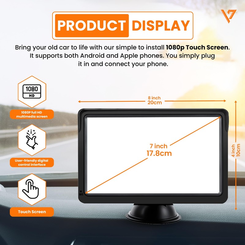 Veloxar Portable Wireless 7" Touchscreen Head Unit with Apple CarPlay