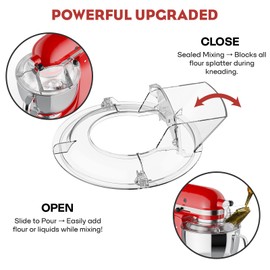 GVODE Pouring Shield for Kitchenaid Mixer, Compatible with KitchenAid 4.5-5 QT Tilt-Head Stand Mixers, Detachable Body with Flip-top Feed-inlet Lid, Fits Stainless-Steel, Glass, and Ceramic Bowls.