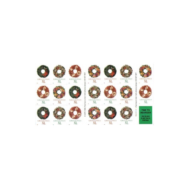 1998 Holiday Weaths Christmas Booklet Pane of 20 x 32