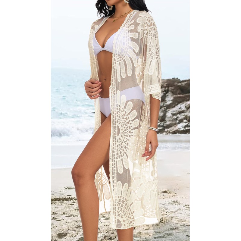 Lace Kimono for Women Sheer Beach Coverups Long Bathing Suit