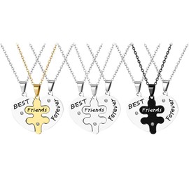 Cupimatch 3pcs Heart Puzzle Necklaces Set Stainless Steel BFF Best Friends Forever Friendship Necklaces Pendant Gift for Best Friend / Girlfriends, Stainless Steel