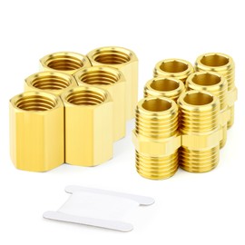 GASHER 12PCS Brass Pipe Fitting, 3/8" x 3/8" BSP Male & Female Hex Nipple & Coupler