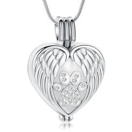 QGJNSGC Urn Necklace for Ashes Pet Cremation Jewellery for Dog Cat Paw Print Memorial Locket Heart Keepsake Urn Loving Memory Jewellery, Stainless Steel