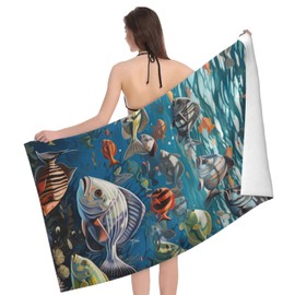 VANZEV Ocean Fish Beach Towel Microfiber Sand Free Colorful Towels for Adult Kids Quick Dry Ultra Absorbent Soft Pool Travel Swim Bath Shower Towel 52”x 32”