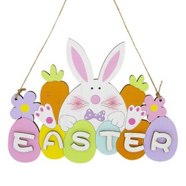 Easter Decorations, Happy Easter Hanging Sign, Rabbit Carrot Easter Wooden Ornaments, Colorful Easter Blessings Wood Sign Plaque for Door Wall Home Kitchen Farmhouse A9TZZMP (Rabbit)