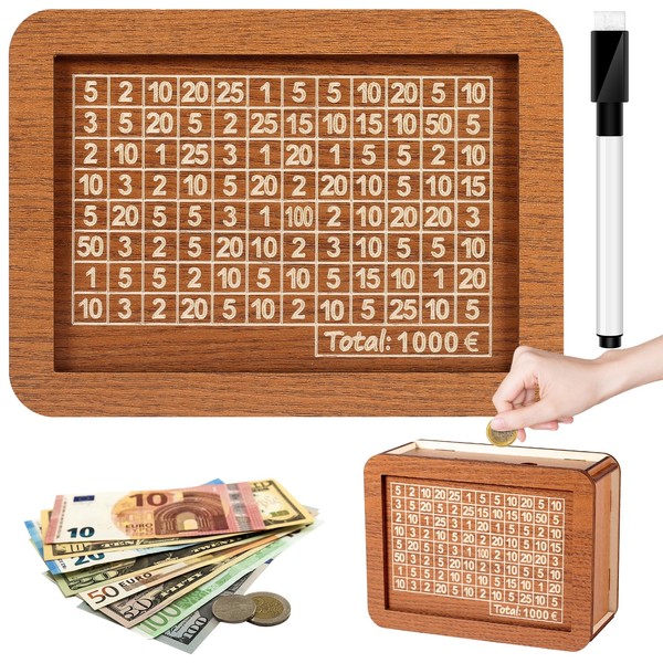 Qetlavee Wooden Money Box with Savings Goal, Retro Money Box Storage Box, Helps Children The Habit of Saving, Numbers for Taking Numbers for Adults and Children