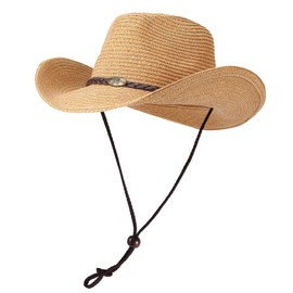 Womens Straw Cowboy Hat Western Beach Sun Hat for Men Wide Brim Fedora Hat Portable Cowgirl Hats Summer Panama Hat Khaki