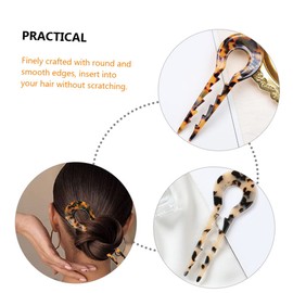Vaguelly 2Pcs U Shaped Hairpins for Women Skid Hair Forks Traditional Chinese Style Hair Accessories Tortoise Shell Colors for Quick French Hairstyles
