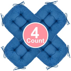 JAMPAYANG Chair Cushion, 4 Pack Chair Cushions for Dining Chairs, Chair Pads and Mat with Ties for Indoor Kitchen Seat and Desk (4 Count - 17 x 16 in, Prussian Blue)