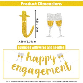 Happy Engagement Banner,Glitter Gold Engagement Party Decoration Sign for Wedding, Bachelorette, Bridal Showers Party Supplies
