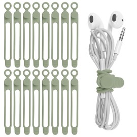 Nearockle 16Pcs Silicone Cable Straps Wire Organizer for Bundling Earphone, Phone Charger, Computer Cords, Reusable Cable Ties Cord Organizer in Home,Office,Kitchen,School(Green)