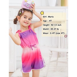 Lindanina 3T 4T Girls Romper Neon Clothes Toddler Casual Sleeveless Short Jumpsuits Spring Summer Outfits Rainbow Gradients Kids Adjustable Tie-Up Strap One Piece Overalls Photoshoot