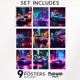 BigWig Prints Car Poster Set - Car Posters, Car Posters for Boys Room, Fancy Car Poster, Car Bedroom Decor for Boys, Sports Car Posters for Boys Room, Car Posters for Bedroom -Unframed Set of 9 (8x10)