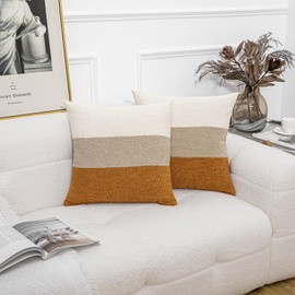 Vfuty Decorative Textured Boucle Pillow Covers 20 x 20 Inch Neutral Accent Pillow Case for Couch Sofa Bedroom Living Room Home Decor,Cream/Khaki/Orange Brown (Pack of 2, Cover ONLY)