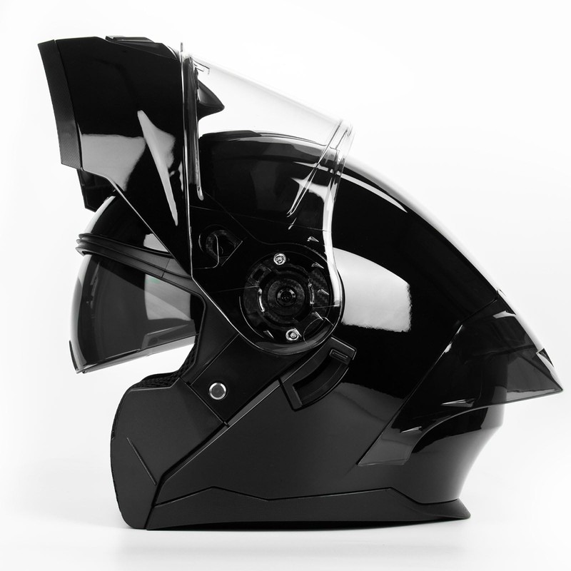 Crown Racing Modular Motorcycle Helmet with Flip-Up Design, Gloss Black,
