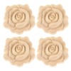 F Fityle 4Pcs Wood Carved Applique Onlay Rose Flower Carving
