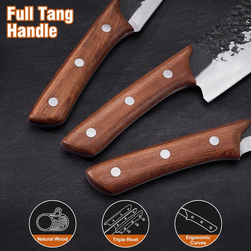 OPAYLY Hand-Forged Butcher & Carving Knife Set for Meat Cutting,