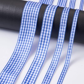 Pandahall 4 Rolls Gingham Ribbon Blue and White Plaid Polyester Ribbon Picnic Ribbon Christmas Wrap Ribbon for Bows Sewing Gift Wrapping Wedding Bridal Shower