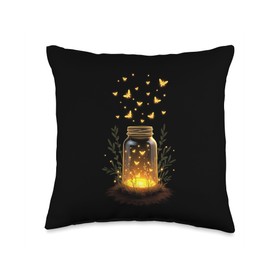 Fireflies In A Jar Nature Lover Glowing Insects Summer Night Throw Pillow