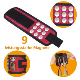 Yosugar Gifts for Men, Magnetic Bracelet Set for Craftsmen, Adjustable Made of Velcro, Practical Funny Gifts for Men (Black/Red, 3 Rows with 9 Magnets)