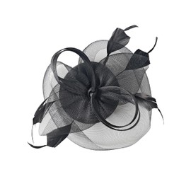 BUDUBIBI Fascinator Hat for Women, Mesh Veil Flower Feather Headband Clip Butterfly Bow Derby Hat for Bridal Wedding Tea Party, Black
