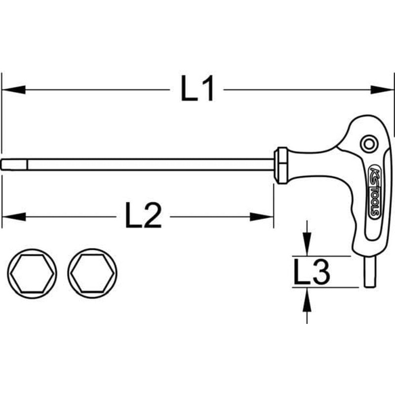 KS Tools 151.2845 T-Handle hex Key Wrench, 9/64"