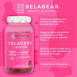 solanum Belabear Colágeno + Biotina con Vitamina A, C, D3, Ácido Fólico 150 Gomitas de 2,8 g c/u