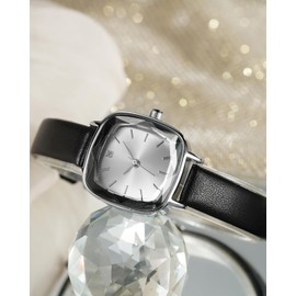 CIVO Women's Watches Small Minimalist Leather Strap Analogue Wrist Watch Women Waterproof Elegant Dress Gifts, black/silver, Strap.