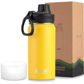 koodee Water Bottle-16 oz Stainless Steel Double Wall Vacuum Insulated Wide Mouth Water Bottle for Back to School-Reuasble Metal Flask with Leakproof Spout Lid (Yellow)