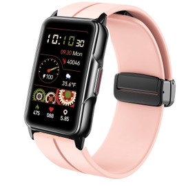 Lamshaw Compatible for Wontrum Smart Watch Bands, 18mm Soft Silicone Magnetic Buckle Sport Replacement Straps Compatible with Mindrose H80 1.47 inch Watch, Wontrum Y70 Smart Watch (Pink)