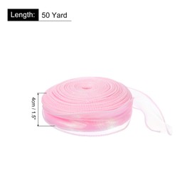 QUARKZMAN 4 cm Wide Glitter Transparent Wired Organza Ribbon 50 Yards/46 m Pastel Chiffon Ribbons Pink for Wrapping Gifts, Bouquets and Wedding Cakes