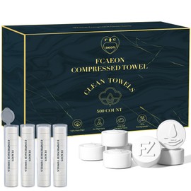 FCaeon Compressed Towels, Ultra Soft Disposable Face Towel, Thicken Facial Washcloth, Large Dry Wipes for Makeup Remover, Sensitive Skin, Facial Cleansing, Nursing, Travel Gear(500 Count Dblue)