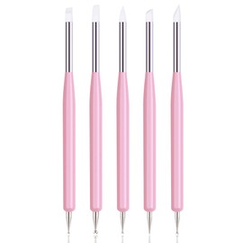 5pcs Nail Art Dotting Tools Pen Dual Head UV Gel Carving Pen Nail Silicone Brushes Set Pottery Clay Sculpting Tools Modeling Painting Drawing Tool DIY Art Craft (Pink)