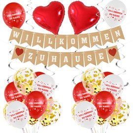 Welcome Home Decoration, Welcome Home Garland, Balloons Red White Confetti, Hanging Swirls, Welcome Home Decoration, for Baby Shower, Family Celebrations, Housewarming Party Decoration