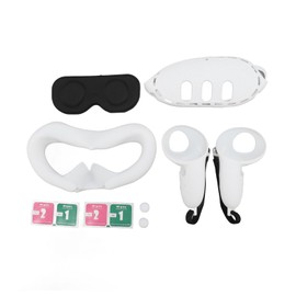 VR Glasses Silicone Cover Set Controller Grips Front Shell Headset Cover and Face Protective Cover for Meta Quest 3 VR Headset White