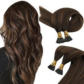 Sunny Balayage Hair Extensions I Tip Brown Hair Extensions Human Hair #2/2/6 Brown Balayage Fusion Keratin Hair Extensions Natural Silky Straight Remy Human Hair for Women 1g/s 50strand 50G 18inch