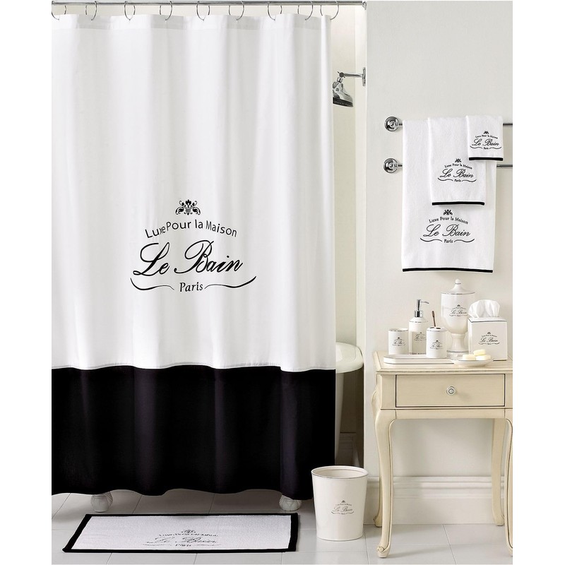 Le Bain Black Fabric White Printed Shower Curtain,Polyester Fabric Shower