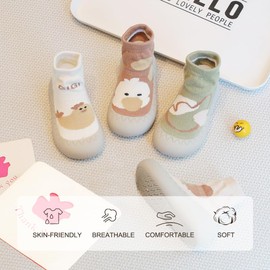 ZURLEFY Brown Rubber Sole Shoes for Toddlers, Floor Non-Slip Sock Shoes for Babies, Baby Sneakers for Unisex Newborn Infants Toddlers Boys Girls(37-09M)