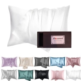 19 Momme Mulberry Silk Pillow Cases for Hair and Skin Made in USA- White Silk Pillowcase-16A Grade Real Silk, Anti Acne Pillowcase, Zipper Closure, Anti Wrinkle, Anti Aging (White, Standard 20''x26'')