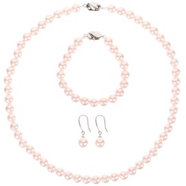 Holibanna Faux Pearl Necklace Choker Simulated Pearl Bracelet Earring Necklaces Set Freshwater Cultured Pearl Necklace Adjustable Shell Pearl Chain (Pink)