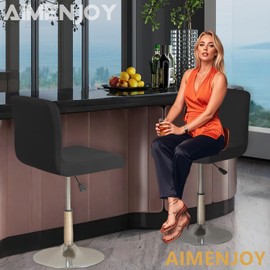 AIMENJOY Bar Stool Covers with Backs, Stretch Washable Bar Stool Chair Covers, Square Seat Stool Covers for Swivel Chair Counter Stool Pub Chair (Black,2)