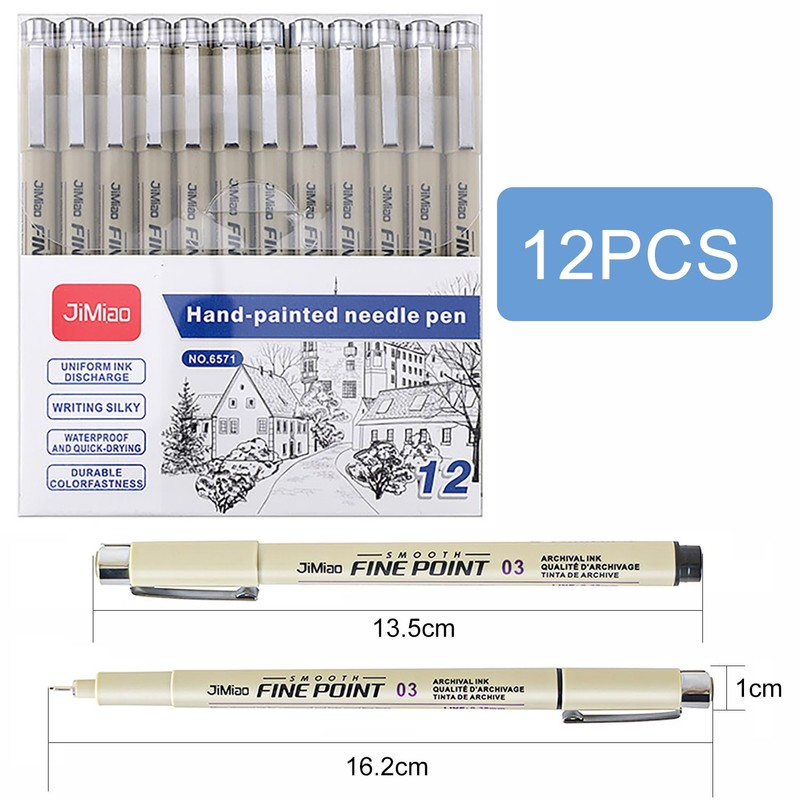 Neoreser Fineliner Set of 12 Black Ink Pens with 12