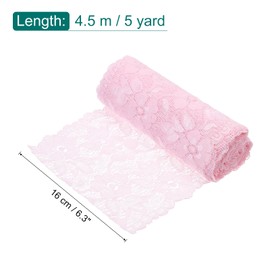 sourcing map 6.3 Inch Wide 5 Yard Lace Ribbon Floral Pattern Pink Lace Trim Ribbon for DIY Crafts, Gift Wrapping Bouquets, Wedding Decor, and Sewing Making