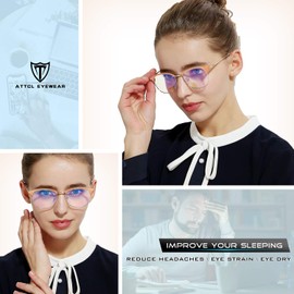 ATTCL Unisex Gafas de bloqueo de luz azul para hombres y mujeres Antireflejantes Lente de Antifatiga gafas para ordenador 8001 Pink+gold