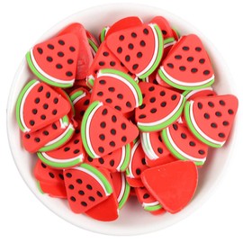 50 Pack Cute Fruit Vegetable Resin Charms Flatbacks Buttons Polymer Clay Beads for Miniature Fairy Garden Hair Accessories Jewelry Making Home Decorations (Watermelon Slices)