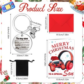 DPKOW Son Christmas Card Keyring Gifts, Funny Gamer Christmas Greeting Card Christmas Keyring for Son Christmas Gamer Gifts Xmas Keyring Christmas Card with Envelope, Christmas Birthday Gifts for Son