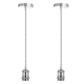 Licperron Licperron 2 Pack Vintage Pendant Light Fitting E27 Base Pendant Lamp Holder with Chrome Braided Flex
