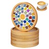 KALLORY Set of 6 Round Bamboo Coasters Mosaic Design Cup